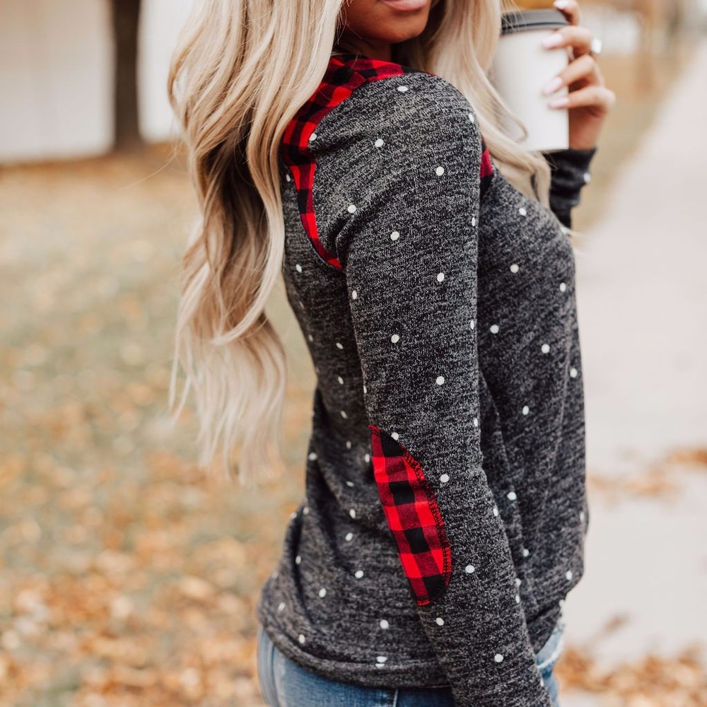 TAYLOR Polka Dot Plaid Detail Top - Picture 1 of 4